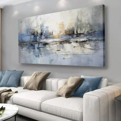 Abstract Wall Art Wall Decor Blue and Gray White Modern Canvas Wall Paintings Abstract Artwork for Living Room Bedroom Bathroom Office Home Decor Can Be Hung Directly 24"x 48"