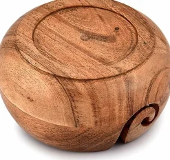 Acacia Wood Wooden Yarn Bowl for Crocheting & Knitting Hand Made (6" x 6" x 3")