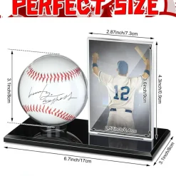 Acrylic Baseball Display Case with Trading Card Holder, Clear Baseball Display Box with Ring Stand for Sports Memorabilia, Desk & Shelf Display