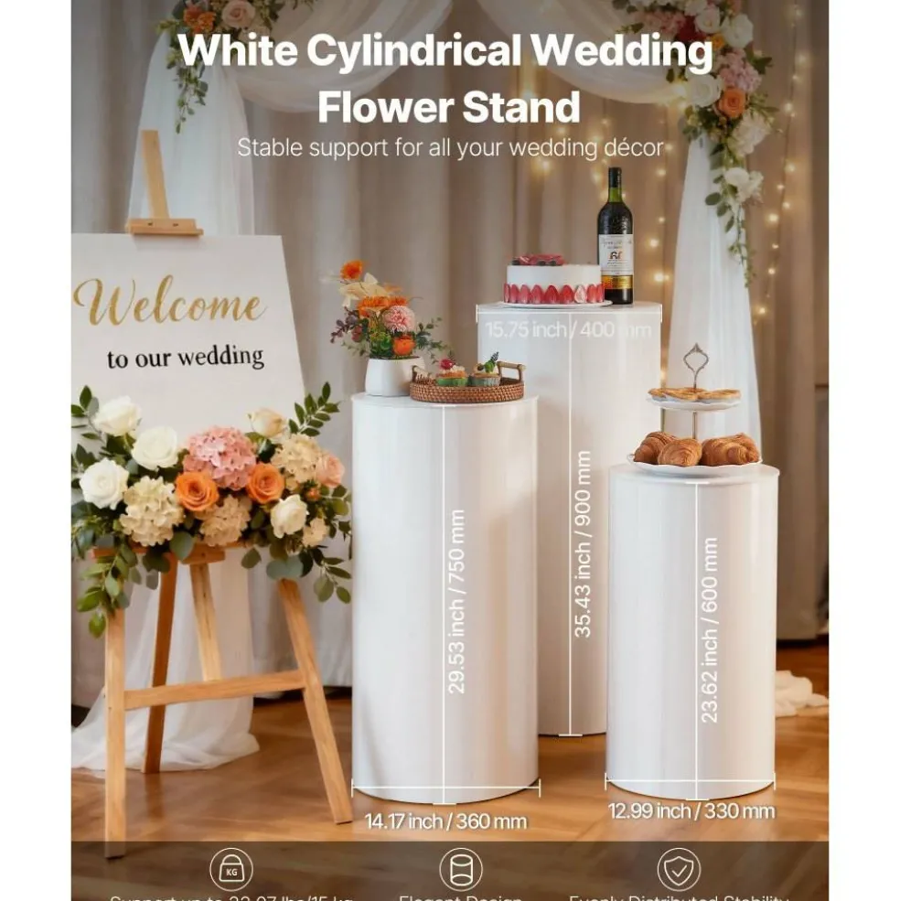 Acrylic 3-Piece Round Cylinder Wedding Flower Pedestal Stands