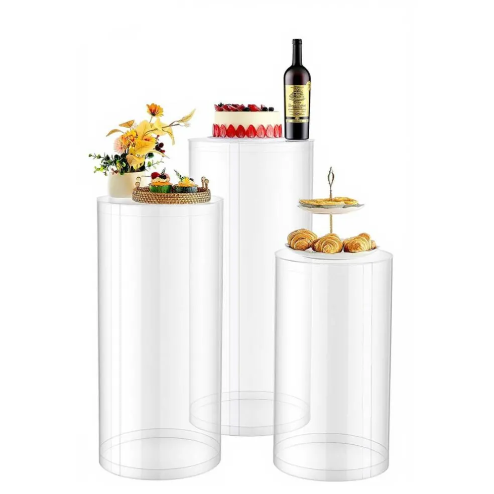 Acrylic 3-Piece Round Cylinder Wedding Flower Pedestal Stands