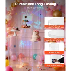 Acrylic 3-Piece Round Cylinder Wedding Flower Pedestal Stands