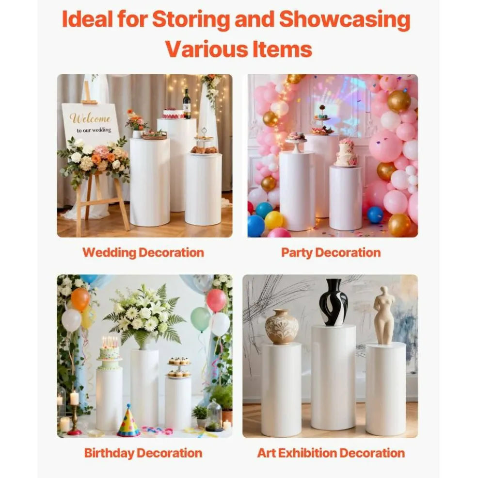 Acrylic 3-Piece Round Cylinder Wedding Flower Pedestal Stands