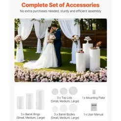 Acrylic 3-Piece Round Cylinder Wedding Flower Pedestal Stands