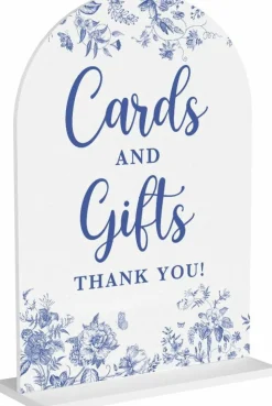 Acrylic Wedding Cards and Gifts Sign, 5 x 7 Inch Arch Acrylic Wedding Table Sign with Stand, Dusty Blue Wedding Reception Decor, Modern Calligraphy Sign for Wedding, Bridal Shower, Party, White
