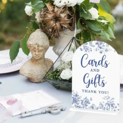 Acrylic Wedding Cards and Gifts Sign, 5 x 7 Inch Arch Acrylic Wedding Table Sign with Stand, Dusty Blue Wedding Reception Decor, Modern Calligraphy Sign for Wedding, Bridal Shower, Party, White