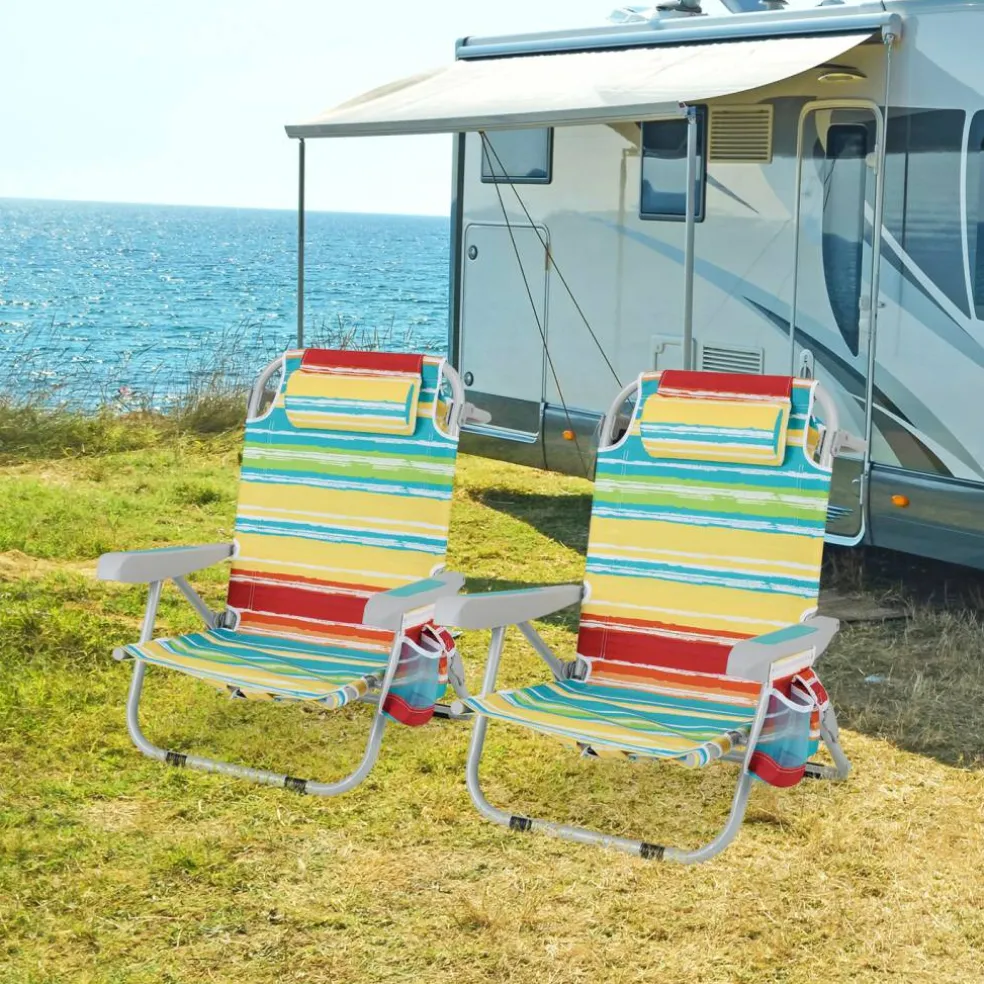 Adjustable Beach Chair with Cup Holder and Storage for Outdoor Relaxation