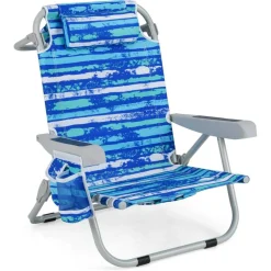 Adjustable Beach Chair with Cup Holder and Storage for Outdoor Relaxation