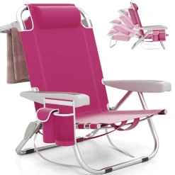 Adjustable Beach Chair with Cup Holder and Storage for Outdoor Relaxation