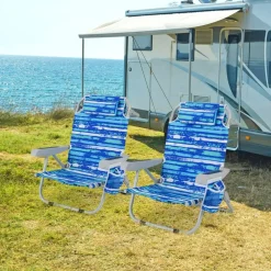 Adjustable Beach Chair with Cup Holder and Storage for Outdoor Relaxation