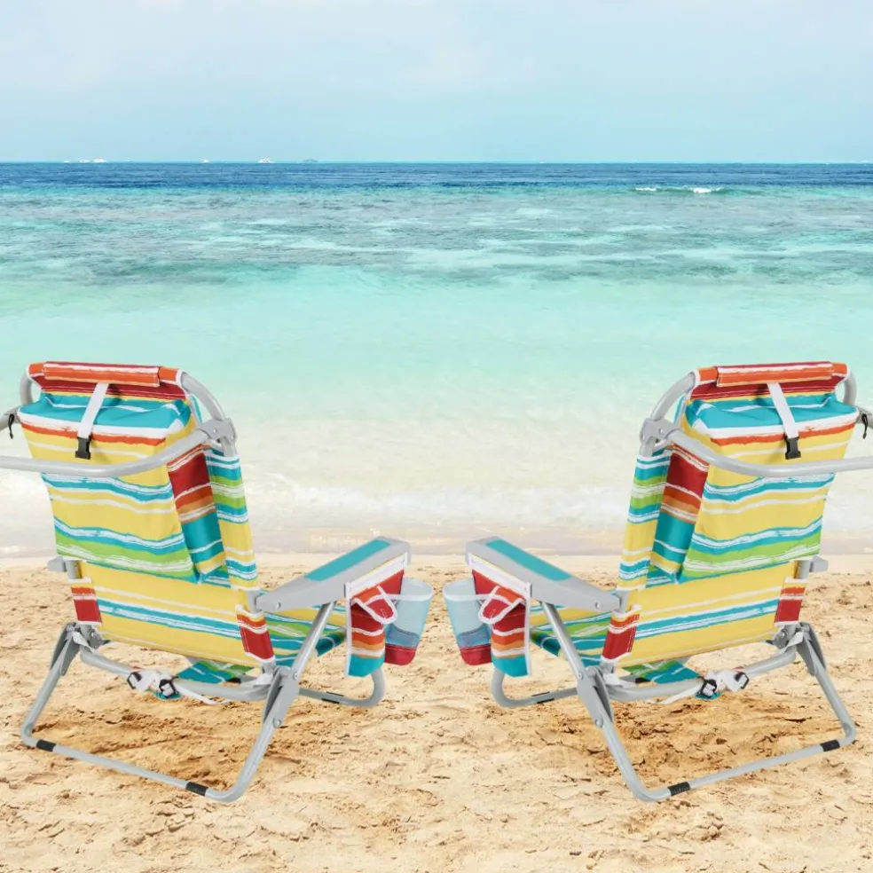 Adjustable Beach Chair with Cup Holder and Storage for Outdoor Relaxation