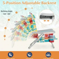 Adjustable Beach Chair with Cup Holder and Storage for Outdoor Relaxation