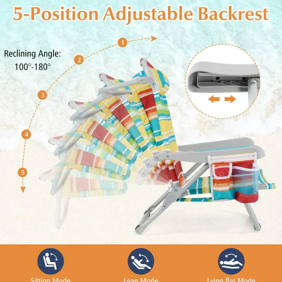 Adjustable Beach Chair with Cup Holder and Storage for Outdoor Relaxation