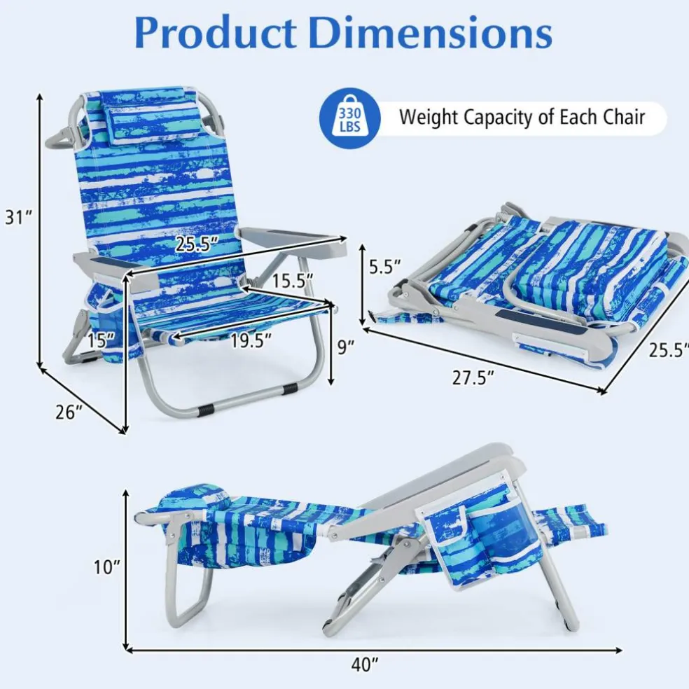 Adjustable Beach Chair with Cup Holder and Storage for Outdoor Relaxation
