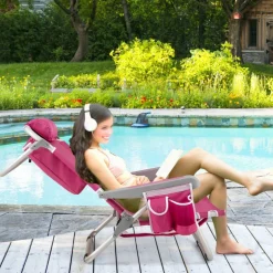 Adjustable Beach Chair with Cup Holder and Storage for Outdoor Relaxation