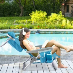 Adjustable Beach Chair with Cup Holder and Storage for Outdoor Relaxation
