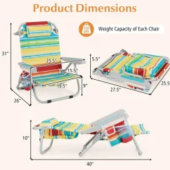 Adjustable Beach Chair with Cup Holder and Storage for Outdoor Relaxation
