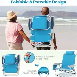 Adjustable Beach Chair with Cup Holder and Storage for Outdoor Relaxation