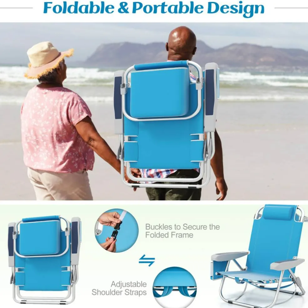 Adjustable Beach Chair with Cup Holder and Storage for Outdoor Relaxation