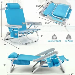 Adjustable Beach Chair with Cup Holder and Storage for Outdoor Relaxation