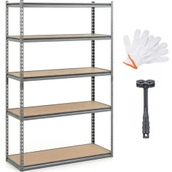 Adjustable Metal Storage Shelves 5 Tier Garage Shelving Unit with MDF Boards Boltless Utility Rack for Warehouse Kitchen and Basement