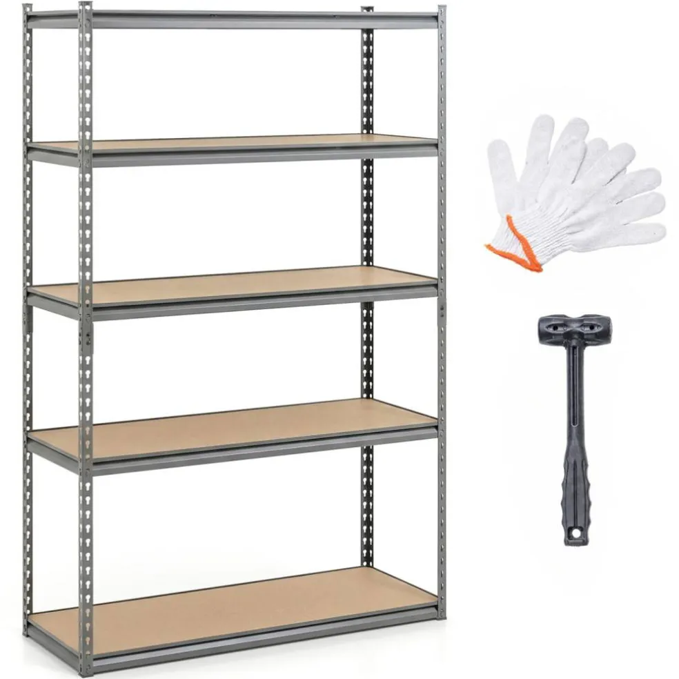 Adjustable Metal Storage Shelves 5 Tier Garage Shelving Unit with MDF Boards Boltless Utility Rack for Warehouse Kitchen and Basement