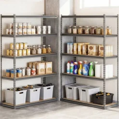 Adjustable Metal Storage Shelves 5 Tier Garage Shelving Unit with MDF Boards Boltless Utility Rack for Warehouse Kitchen and Basement