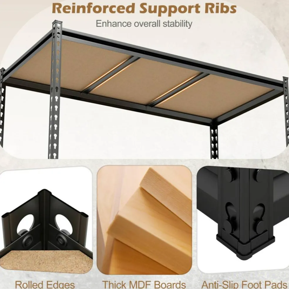 Adjustable Metal Storage Shelves 5 Tier Garage Shelving Unit with MDF Boards Boltless Utility Rack for Warehouse Kitchen and Basement