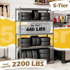 Adjustable Metal Storage Shelves 5 Tier Garage Shelving Unit with MDF Boards Boltless Utility Rack for Warehouse Kitchen and Basement