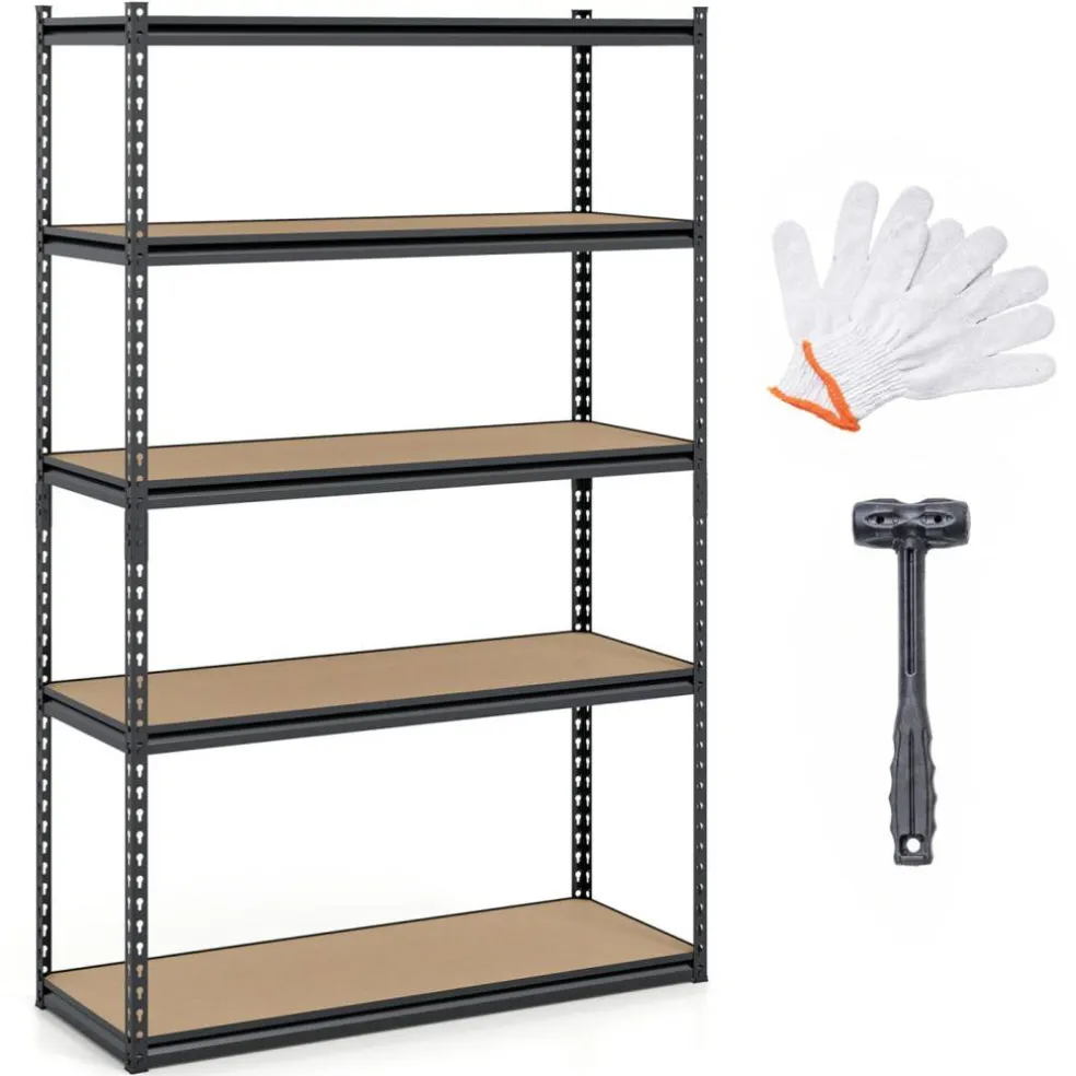 Adjustable Metal Storage Shelves 5 Tier Garage Shelving Unit with MDF Boards Boltless Utility Rack for Warehouse Kitchen and Basement
