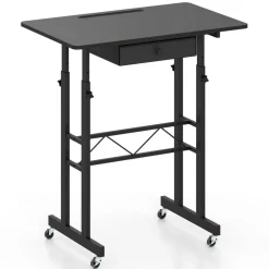 Adjustable Standing Desk, Height Sit Stand Computer Desk with Wheels, Tablet Holder and Fabric Drawer for Home Office, Bedroom and Classroom