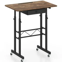 Adjustable Standing Desk, Height Sit Stand Computer Desk with Wheels, Tablet Holder and Fabric Drawer for Home Office, Bedroom and Classroom