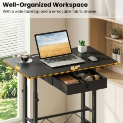 Adjustable Standing Desk, Height Sit Stand Computer Desk with Wheels, Tablet Holder and Fabric Drawer for Home Office, Bedroom and Classroom
