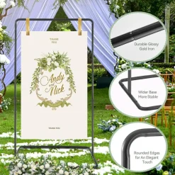 Adjustable Wedding Sign Holder Stand 68 x 31 x 20 Inch Heavy Duty Black Welcome Sign Stand with Leather Hanging Straps Metal Easel for Seating Charts Bridal Shower Baby Shower Event Displays