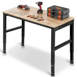 Adjustable Workbench Steel Oak Garage Workshop Table