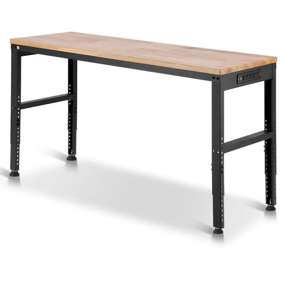Adjustable Workbench Steel Oak Garage Workshop Table