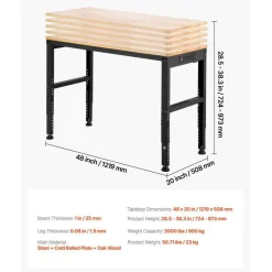 Adjustable Workbench Steel Oak Garage Workshop Table