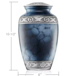 Adult Cremation Urn for Human Ashes - Blue and Silver with Velvet Bag