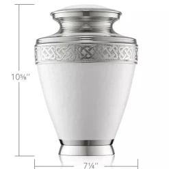 Adult Cremation Urn for Human Ashes - White and Silver with Velvet Bag
