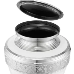 Adult Cremation Urn for Human Ashes - White and Silver with Velvet Bag