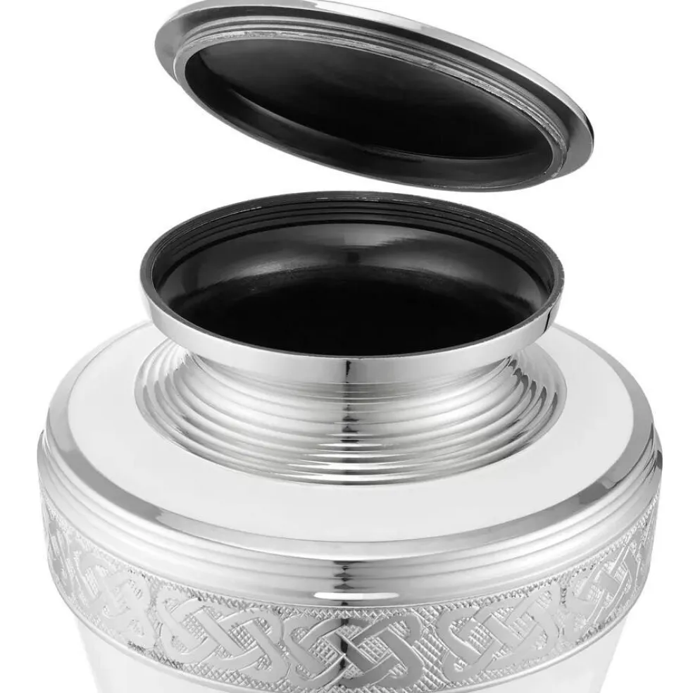 Adult Cremation Urn for Human Ashes - White and Silver with Velvet Bag