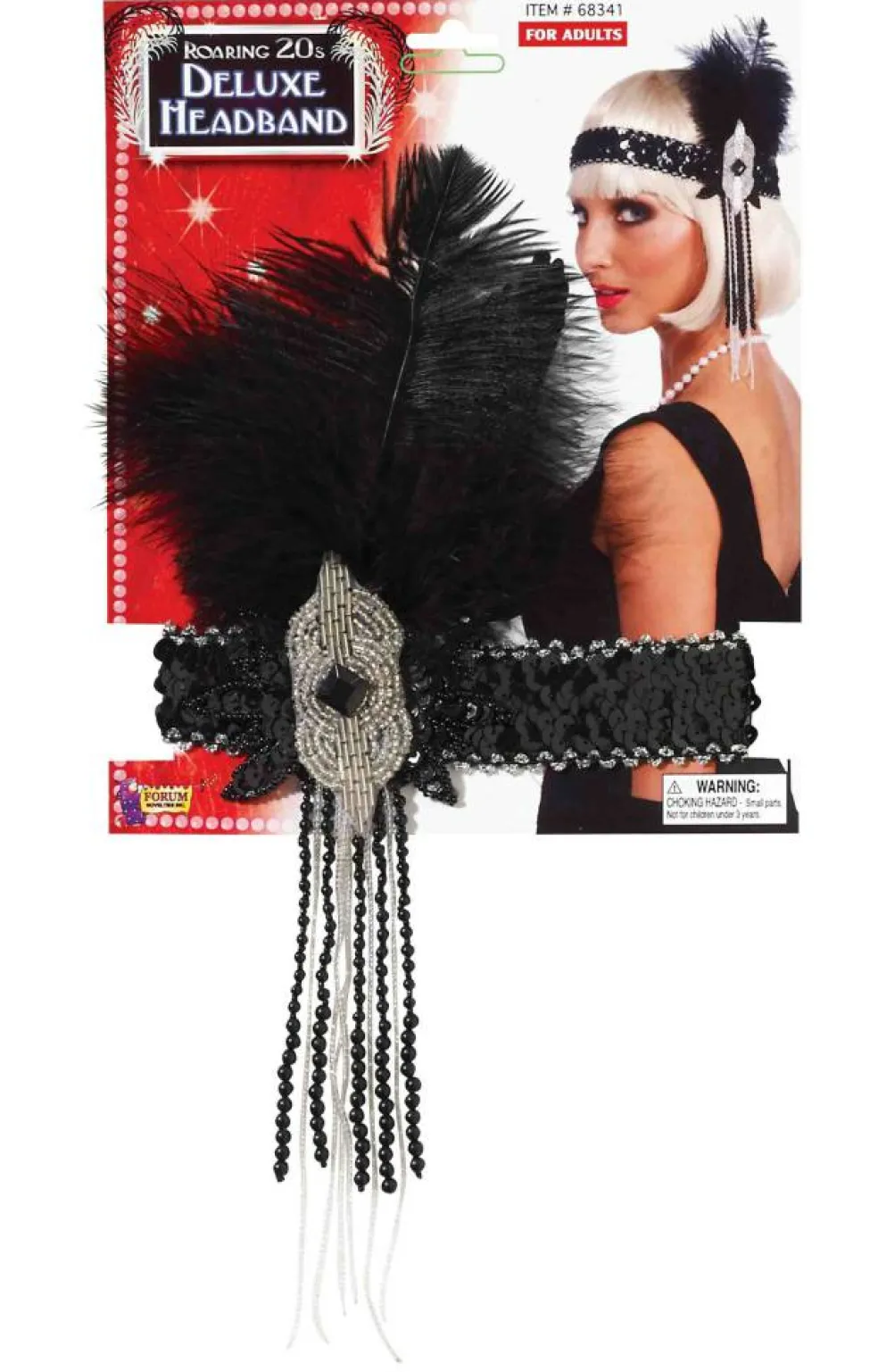 Adult Roaring 20's Deluxe Black and Silver Flapper Headband