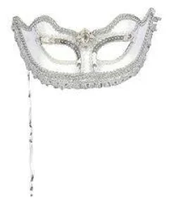 Adult Silver Metallic Masquerade Mask with Holding Stick, One Size