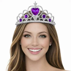 Adult Silver Plastic Costume Tiara with Gem