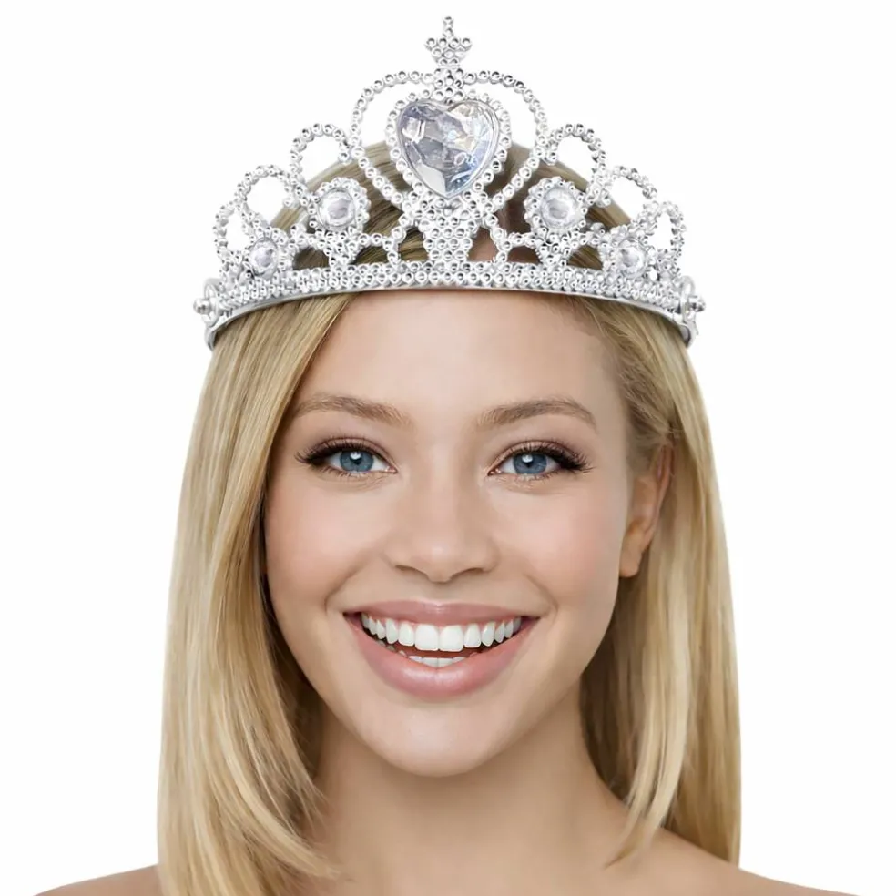 Adult Silver Plastic Costume Tiara with Gem