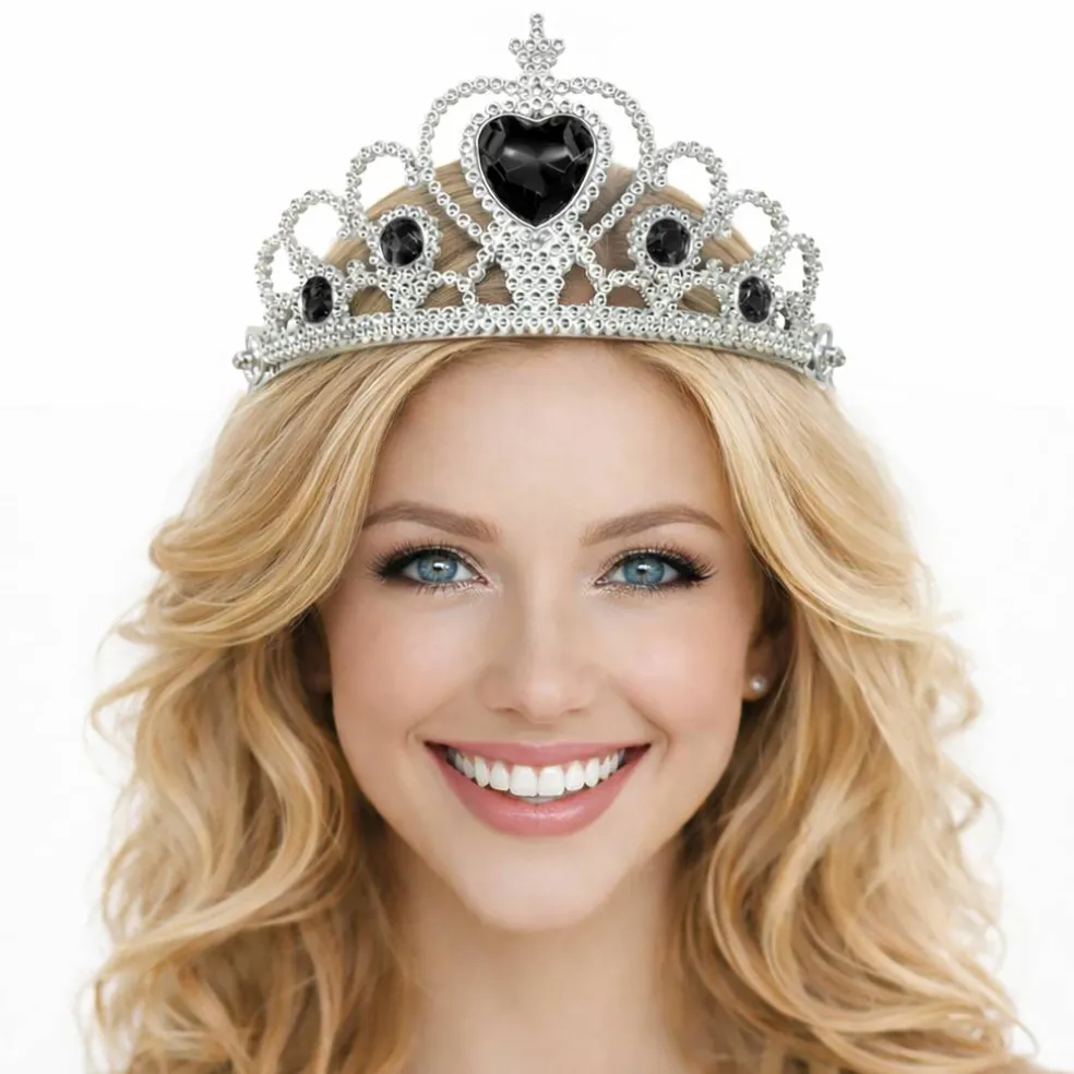 Adult Silver Plastic Costume Tiara with Gem