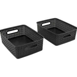 Advantus® Medium Black Plastic Weave Bin, 2ct.