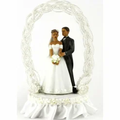 African American Pearl Elegance Arch Bride and Groom Cake Topper