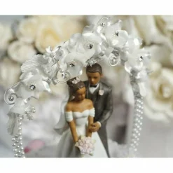 African American Sweet Flower and Crystal Arch Cake Topper