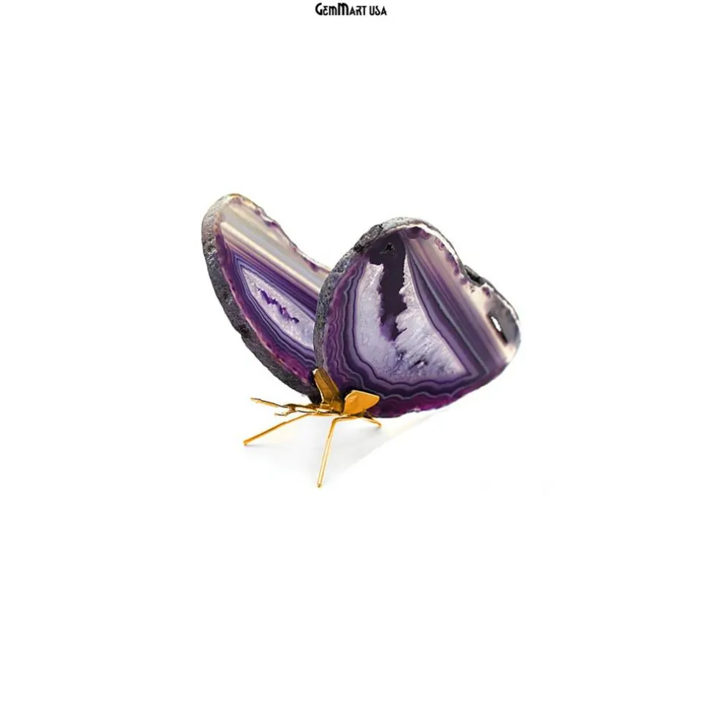 Agate Slice Butterfly, Natural Agate Décor, Butterfly Wing Home Décor, Agate Geode, Natural Gemstone Butterfly, Gold Plated